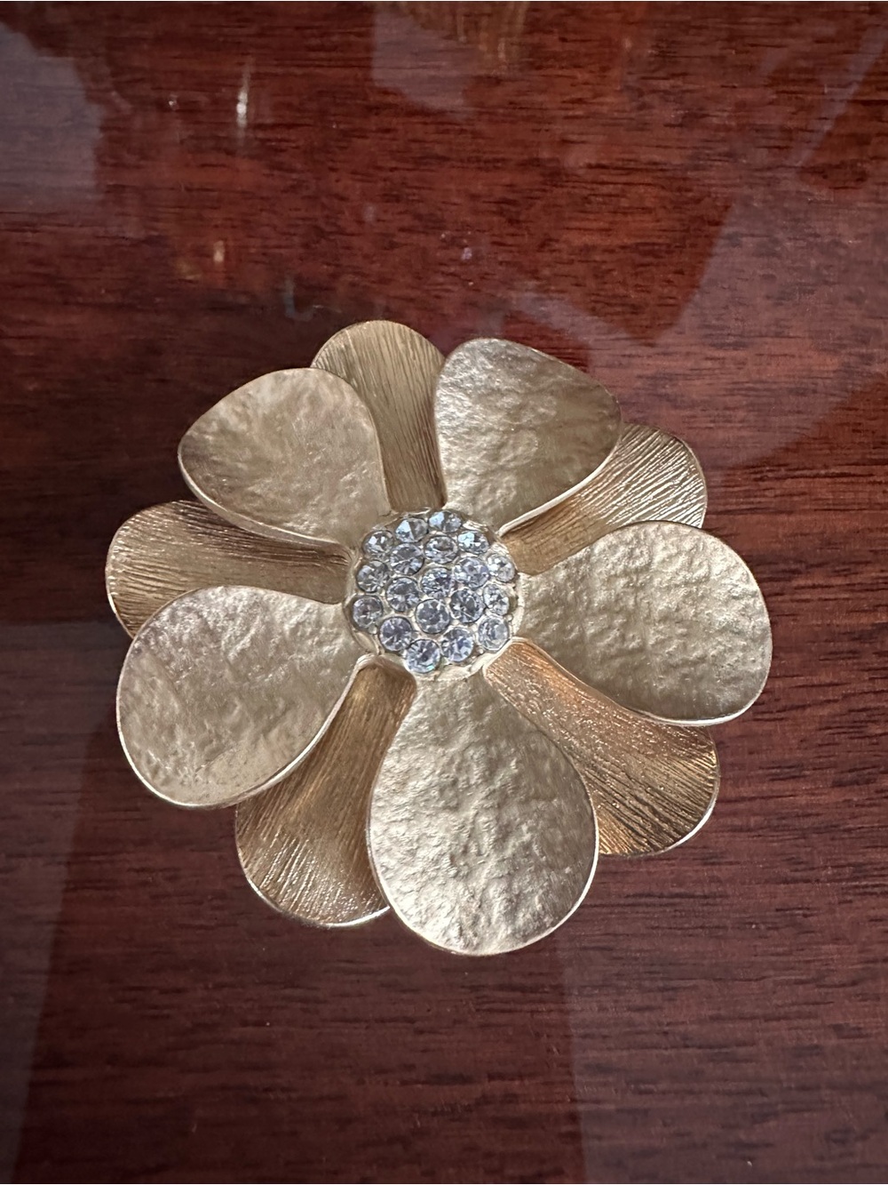 Flower Shaped Brooch Pendant Gold Tone Clear Crystals Center Premier Designs NEW